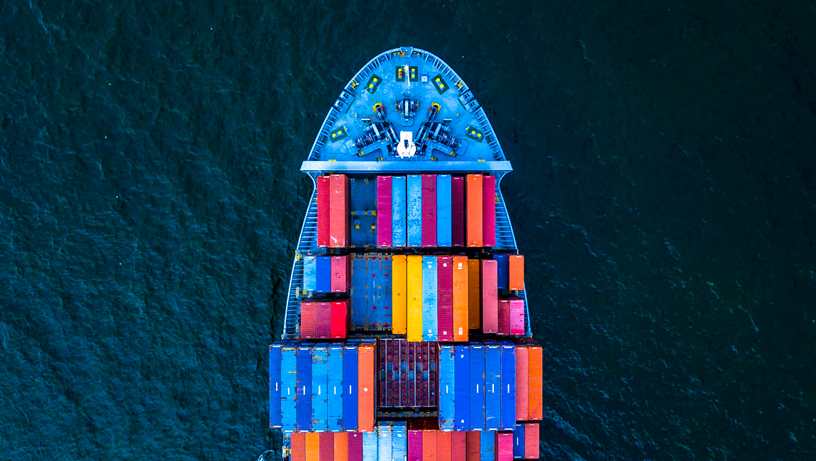 Aerial view of ship carrying cargo